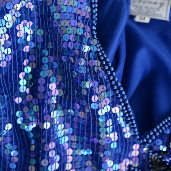 Vintage Lord & Taylor Purple 100% Silk Deadstock Sequins Short Sleeve Blouse M - Picture 14 of 15